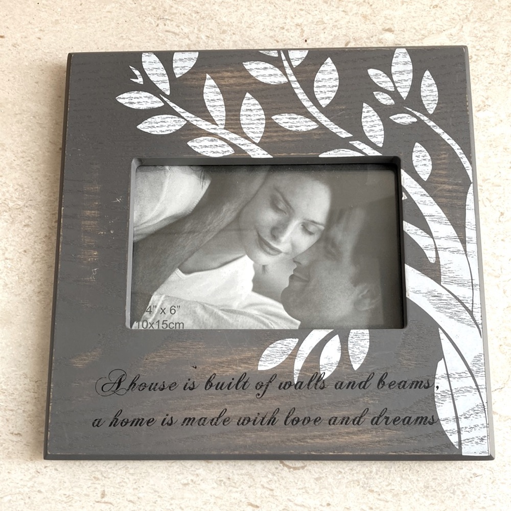 Gray home picture frame with white tree design